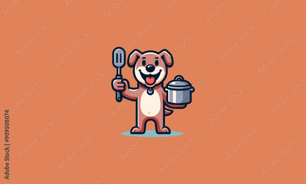dog character is holding a pot while smiling vector flat design dog character is holding a pot while smiling vector flat design
