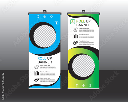 Roll up banner Design, roll up brochure flyer banner design vertical template vector, abstract geometric background, modern x-banner and flag-banner, rectangle size, modern round space