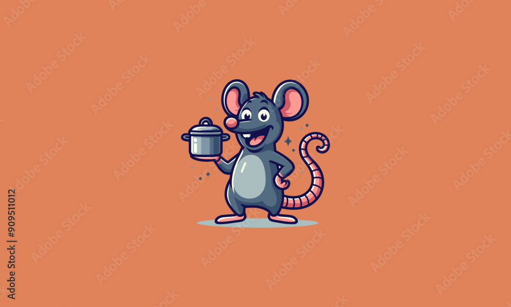 mouse character is holding a pot while smiling vector flat design mouse character is holding a pot while smiling vector flat design