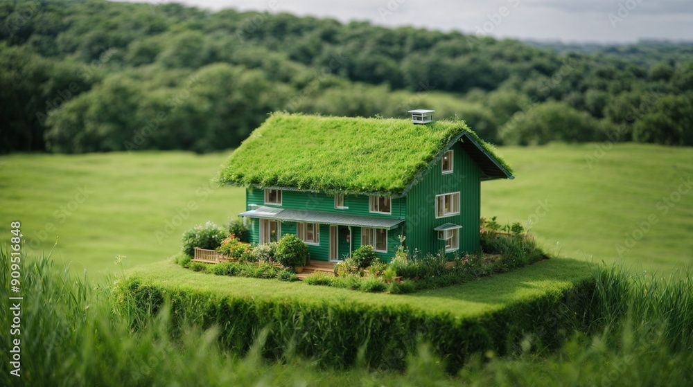 Sustainable Living: A charming green house with a living roof nestled amidst lush greenery, evoking tranquility and harmony with nature. Sustainable Living: A charming green house with a living roof nestled amidst lush greenery, evoking tranquility and harmony with nature.