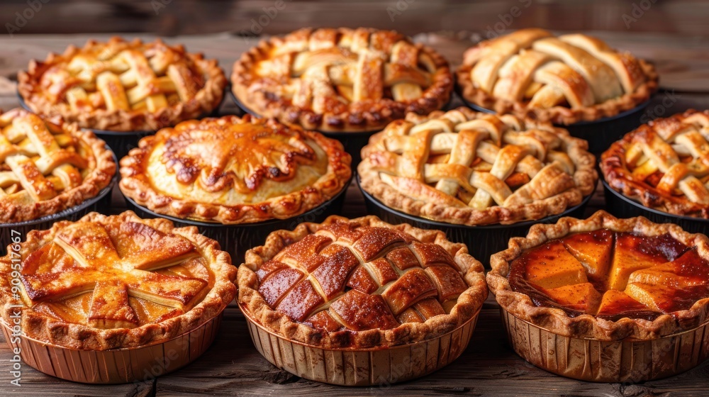 Assorted Thanksgiving Pies with Pumpkin and Apple Fillings Assorted Thanksgiving Pies with Pumpkin and Apple Fillings