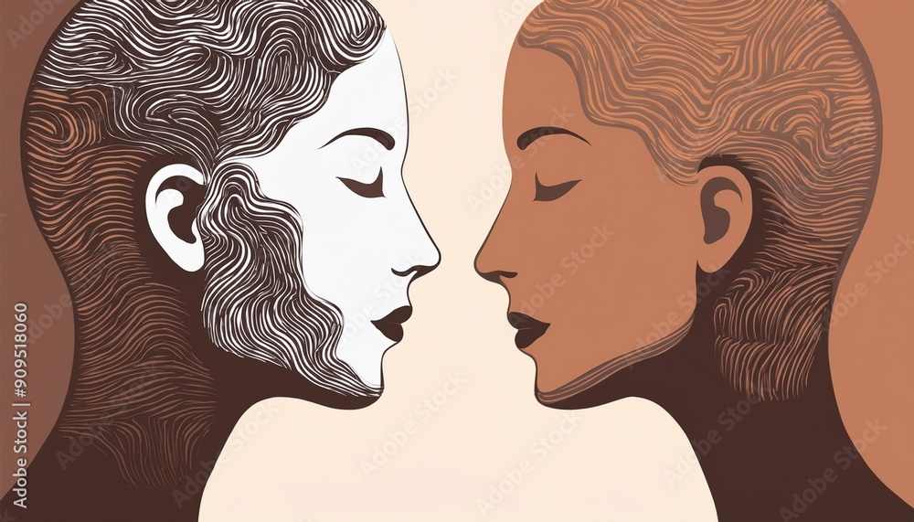 Metaphor bipolar disorder mind mental. Double face. Split personality. Concept mood disorder. Dual personality concept. 2 Head silhouette. Mental health. Imagination. Web banner. Metaphor bipolar disorder mind mental. Double face. Split personality. Concept mood disorder. Dual personality concept. 2 Head silhouette. Mental health. Imagination. Web banner.