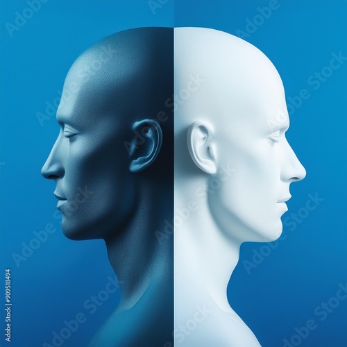 Metaphor bipolar disorder mind mental. Double face. Split personality. Concept mood disorder. Dual personality concept. 2 Head silhouette. Mental health. Imagination. Web banner. 