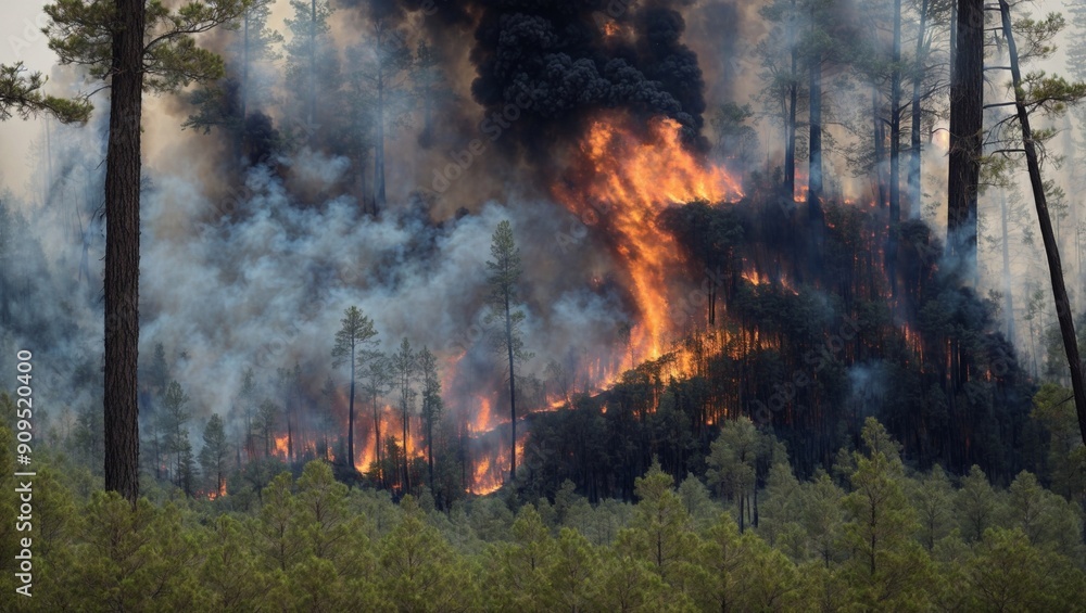 Inferno's Grip: Raging Wildfire Consumes Forest Landscape Inferno's Grip: Raging Wildfire Consumes Forest Landscape