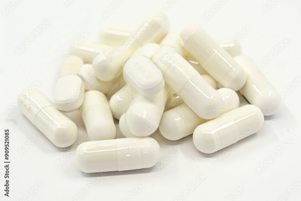 Pill Isolated. White Medication for Pain Relief in Medical Concept Design Pill Isolated. White Medication for Pain Relief in Medical Concept Design