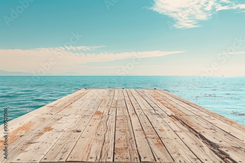 Pier. Old Wooden Pier on Sunny Day with Copy Space Over Calm Sea