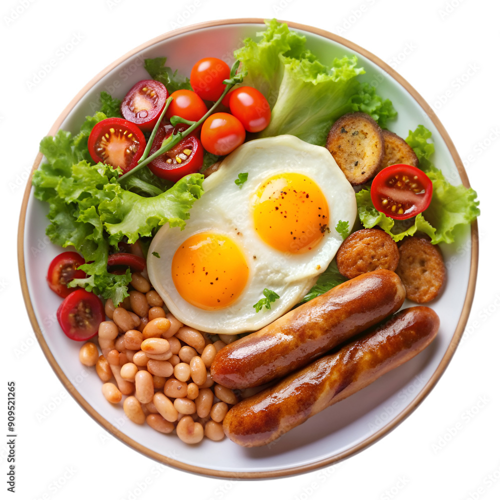 English breakfast fried eggs sausages bacon beans English breakfast fried eggs sausages bacon beans