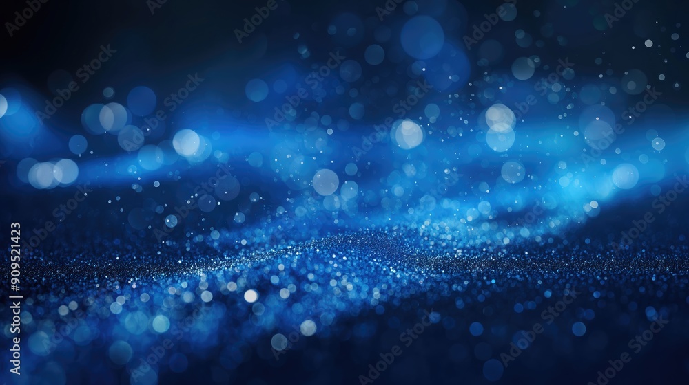 A field of blue sparkles shimmer and dance beneath a sky filled with bright, out-of-focus circles A field of blue sparkles shimmer and dance beneath a sky filled with bright, out-of-focus circles