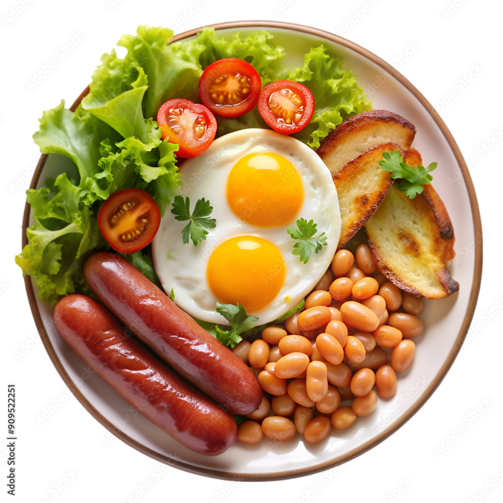 English breakfast fried eggs sausages bacon beans English breakfast fried eggs sausages bacon beans