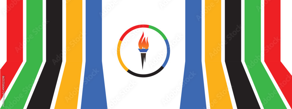 Εκτύπωση καμβά Colored abstract rainbow lines isolated, five olympic color lines rise up, Summer sport games