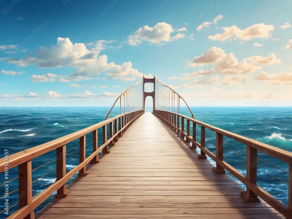Fototapeta premium Bridge encircles the ocean background image. Ai generative