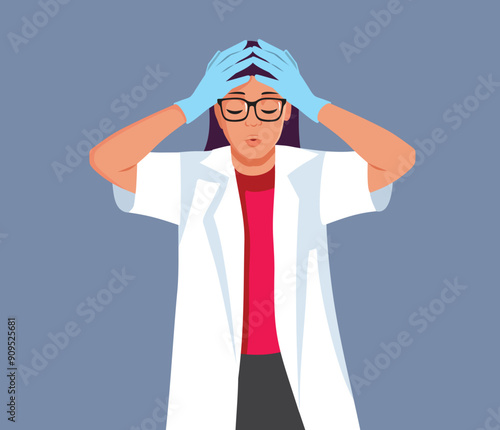 Exasperated Doctor Suffering from Burnout Vector Illustration. Stressed and frustrated medicals student feeling overworked 
