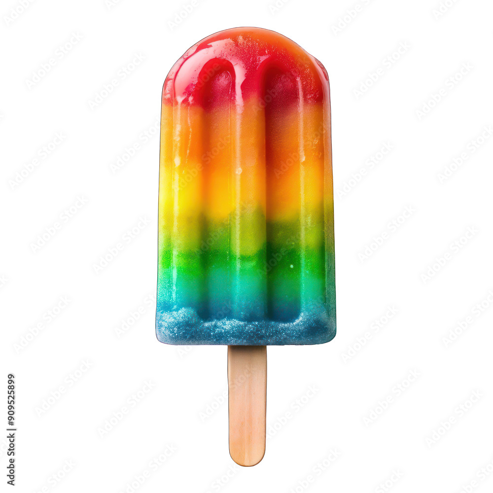 A colorful popsicle on a stick, dripping with melted ice isolated on transparent background A colorful popsicle on a stick, dripping with melted ice isolated on transparent background