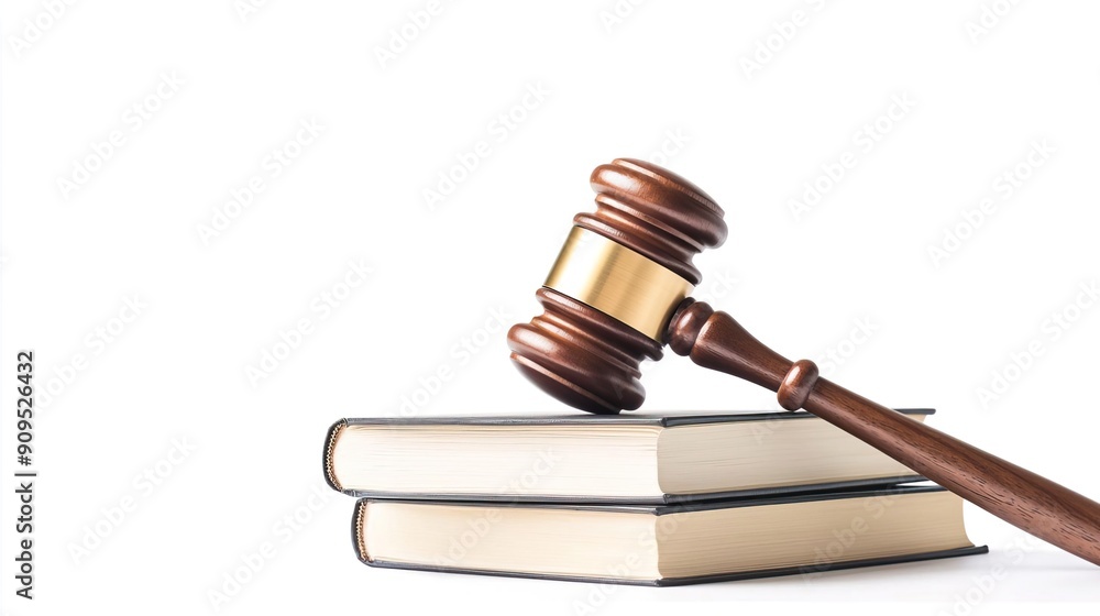 Gavel on a stack of law books on white background. Gavel on a stack of law books on white background.