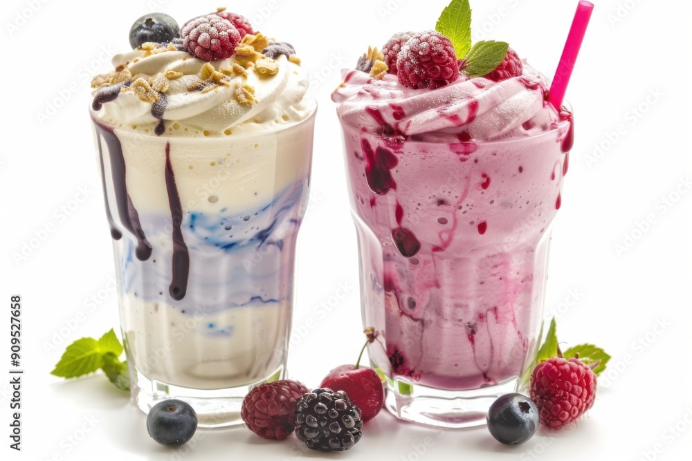 Shakes. Closeup of Delicious Milkshake Cocktails with Berries and Cream Shakes. Closeup of Delicious Milkshake Cocktails with Berries and Cream