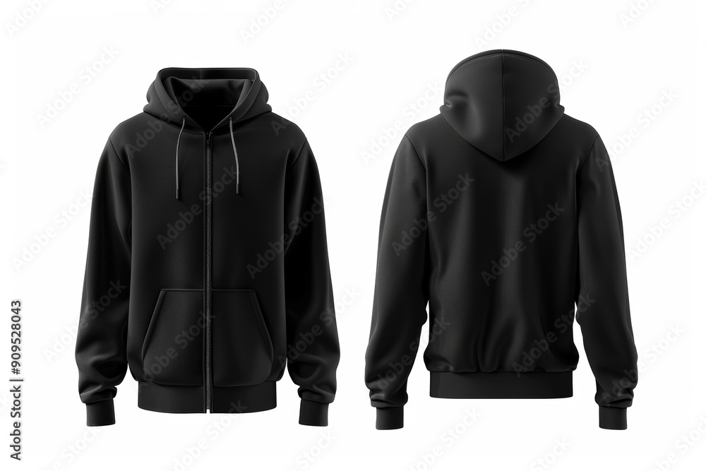 Basic black hoodie sweatshirt front and back view on white background. Cloth Mockup Basic black hoodie sweatshirt front and back view on white background. Cloth Mockup