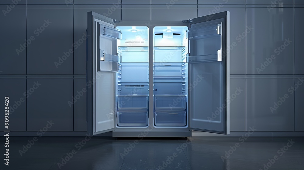 empty refrigerator with door open empty refrigerator with door open