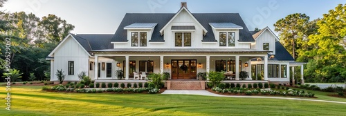 front view of beautiful farmhouse style home,  photo