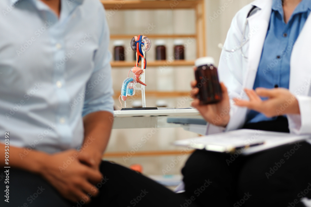 Urologists advise patients about prostate problems. Treatment of cancers of the urinary tract and male reproductive organs The concept of men's health problems Close-up pictures Urologists advise patients about prostate problems. Treatment of cancers of the urinary tract and male reproductive organs The concept of men's health problems Close-up pictures