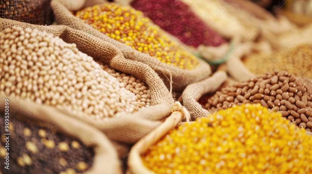 Obraz premium Close-up of shimmering golden grains with a beautiful bokeh effect, capturing the essence of wealth and prosperity..Stock futures trade.