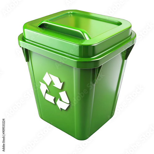 A green recycling bin isolated on transparent background