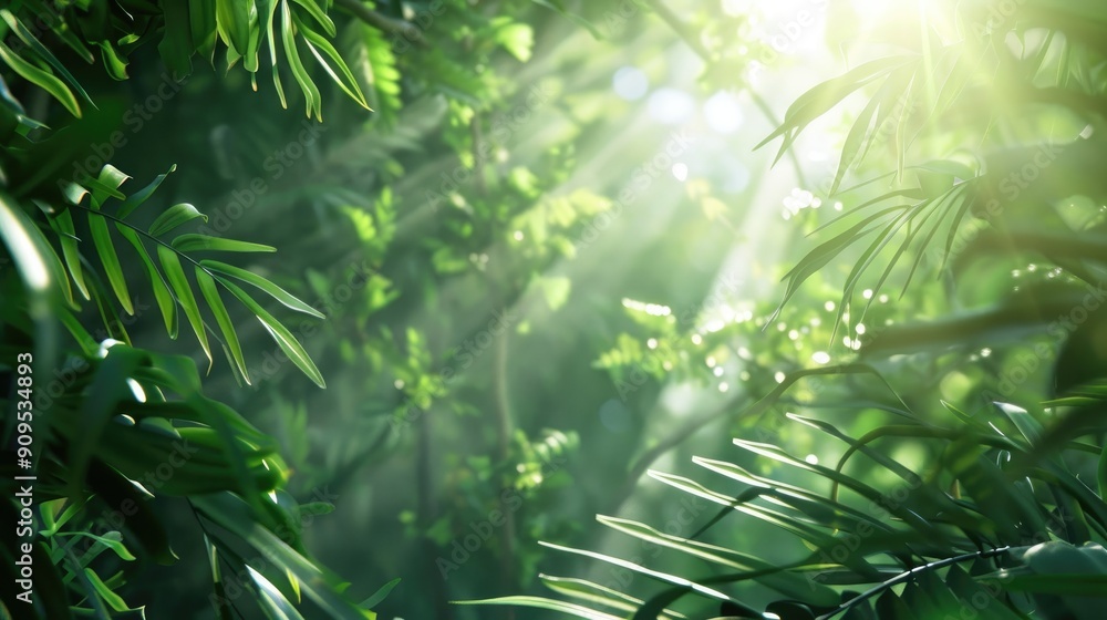 Sunlight streams through the dense, lush foliage of a jungle, creating a serene and vibrant natural scene full of greenery and life.. Sunlight streams through the dense, lush foliage of a jungle, creating a serene and vibrant natural scene full of greenery and life..