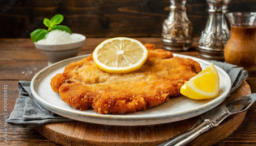 Authentic Wiener Schnitzel: Traditional Austrian Breaded Veal Cutlet Served with Lemon Authentic Wiener Schnitzel: Traditional Austrian Breaded Veal Cutlet Served with Lemon