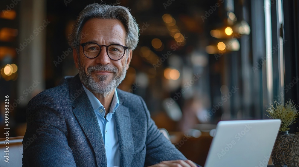 Happy middle aged professional business man, older executive ceo manager,smiling mature entrepreneur lawyer wearing suit sitting at office desk working on laptop computer. Copy space. Portrait.
Happy middle aged professional business man, older executive ceo manager,smiling mature entrepreneur lawyer wearing suit sitting at office desk working on laptop computer. Copy space. Portrait.