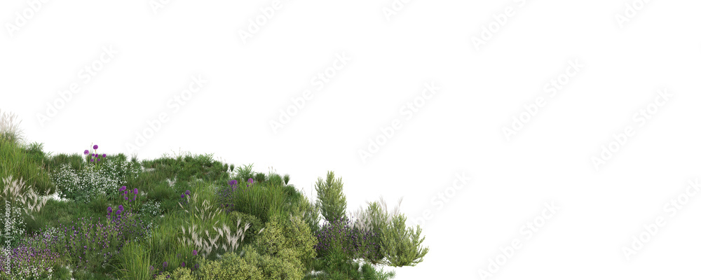 Fototapeta premium Trees, flowers, grass, low bushes rendered with edsmax vray 6