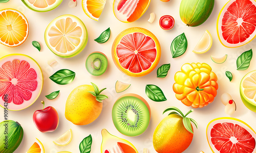 fruits and vegetable herbal concept for background or 2d illustrator cartoon.