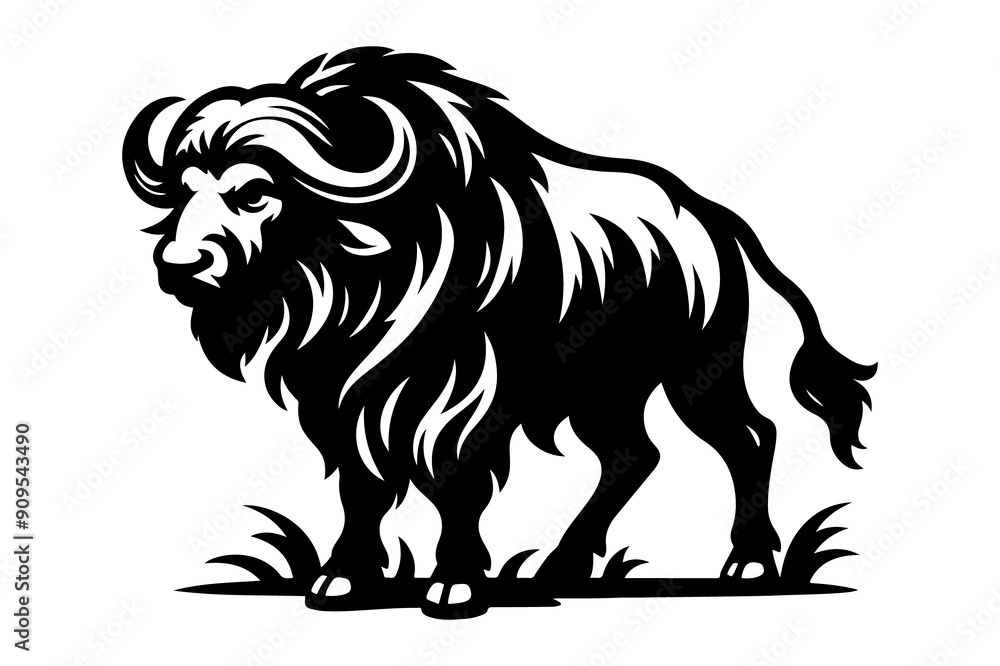buffalo silhouette vector illustration isolated on transparent background - Generative AI buffalo silhouette vector illustration isolated on transparent background - Generative AI