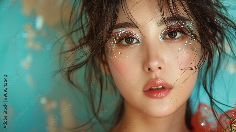Glittery close-up portrait of a Korean woman Glittery close-up portrait of a Korean woman