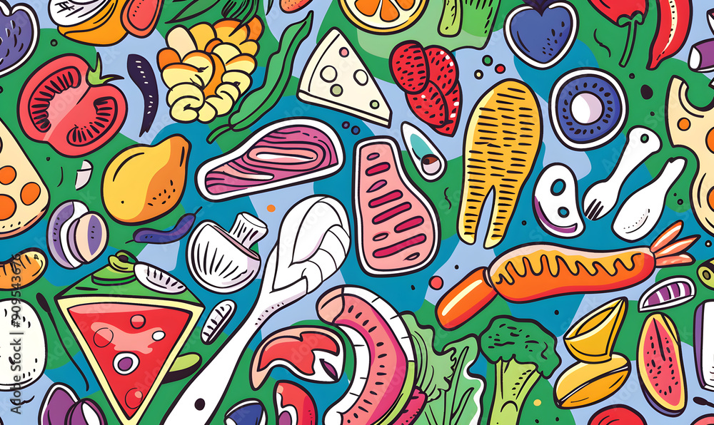 Naklejka premium fruits and vegetable herbal concept for background or 2d illustrator cartoon.