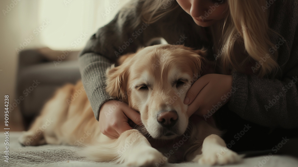 A person grooming or playing with their pet dog or cat in a cozy home, emphasizing the bond between pets and owners A person grooming or playing with their pet dog or cat in a cozy home, emphasizing the bond between pets and owners