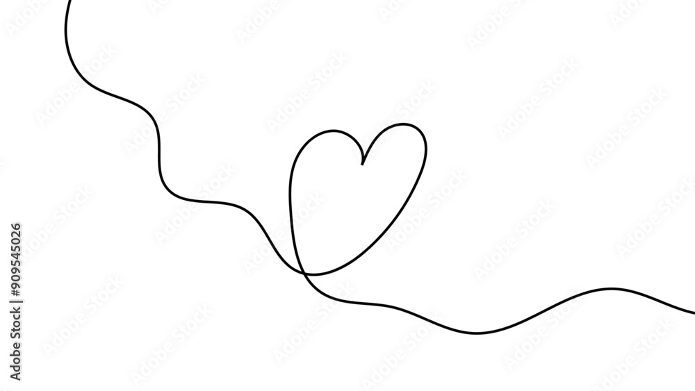 Fototapeta premium Heart and love sign in continuous one line drawing. Thin flourish and romantic symbol in simple linear style. Editable stroke. Single doodle heart. Minimalistic Doodle vector illustration