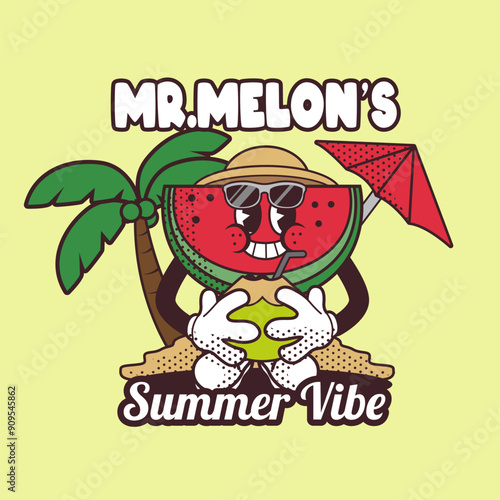 Watermelon Character Summer Vintage Mascot Illustration