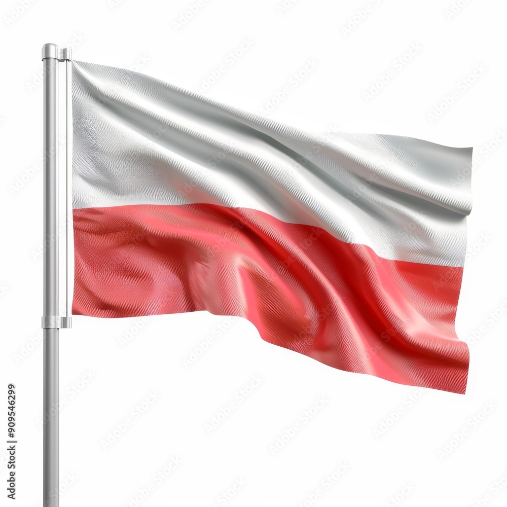 Polish National Flag Waving on Pole Polish National Flag Waving on Pole