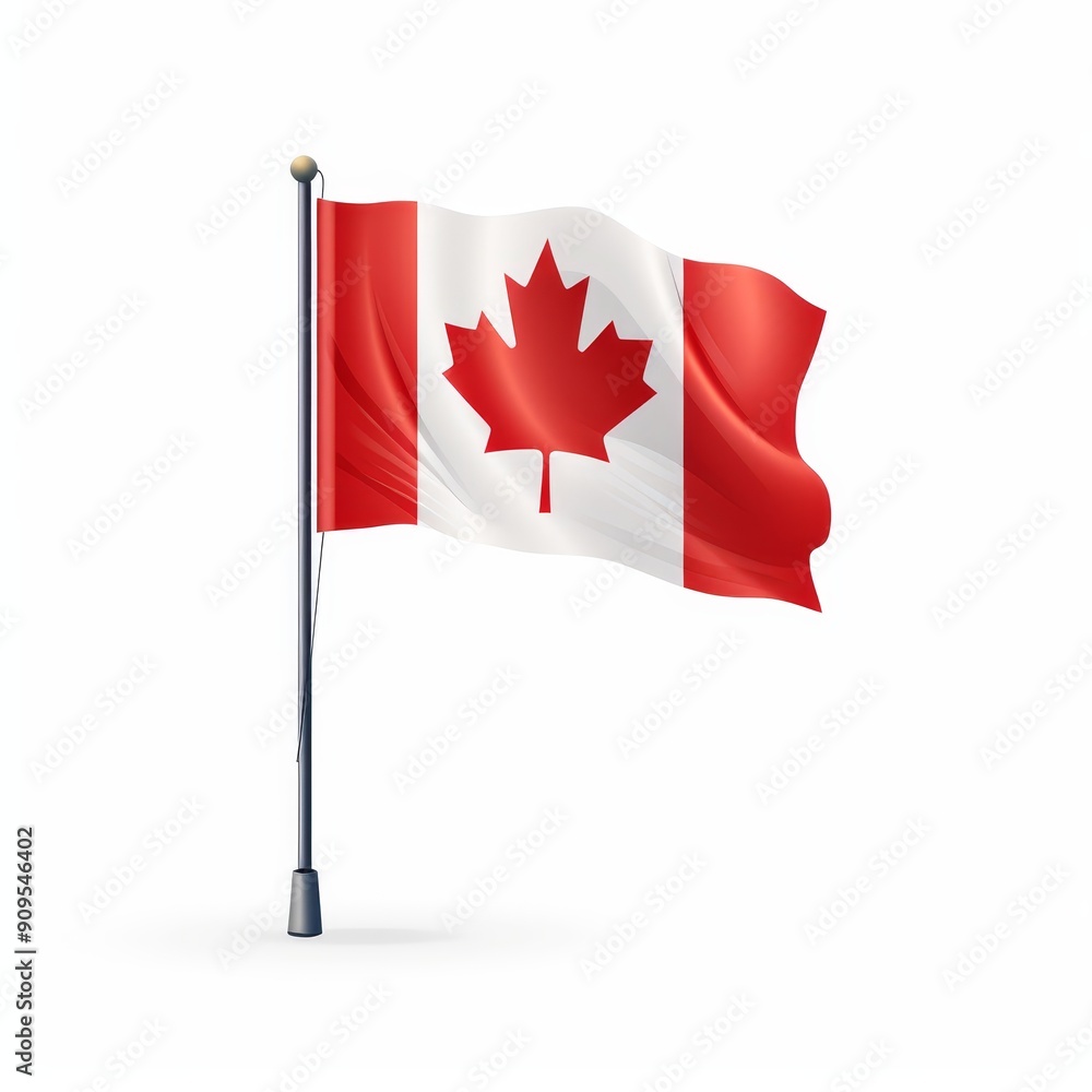 Canadian flag on flagpole in wind Canadian flag on flagpole in wind