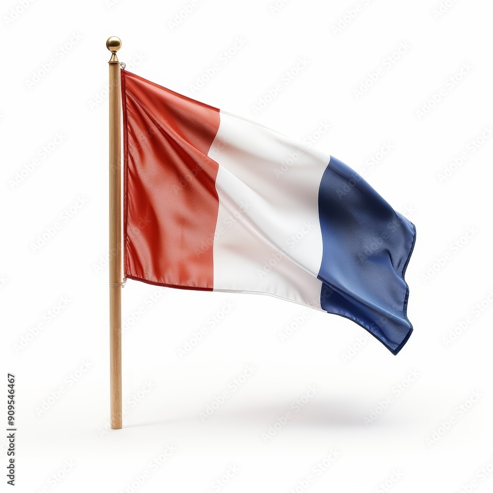 French Flag Waving on White Background French Flag Waving on White Background