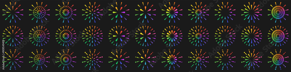 Set of creative fireworks explosion design vectors, ornament fireworks colorful design vector. Set of creative fireworks explosion design vectors, ornament fireworks colorful design vector.
