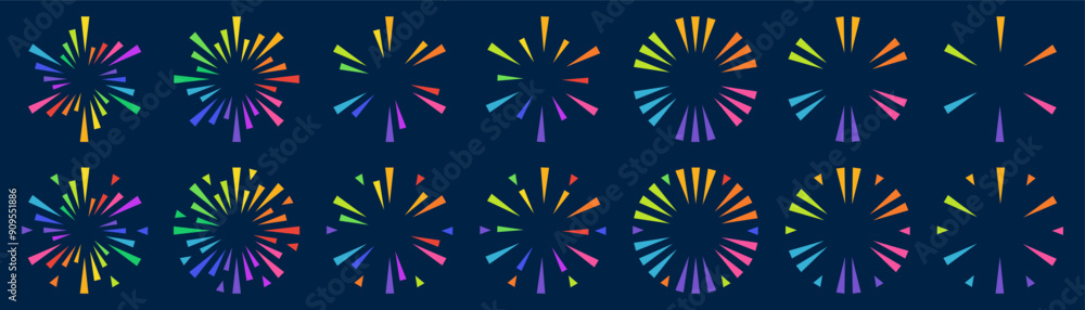 Set of creative fireworks explosion design vectors, ornament fireworks colorful design vector. Set of creative fireworks explosion design vectors, ornament fireworks colorful design vector.
