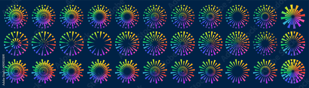 Set of creative fireworks explosion design vectors, ornament fireworks colorful design vector. Set of creative fireworks explosion design vectors, ornament fireworks colorful design vector.
