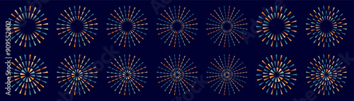 Set of creative fireworks explosion design vectors, ornament fireworks colorful design vector.