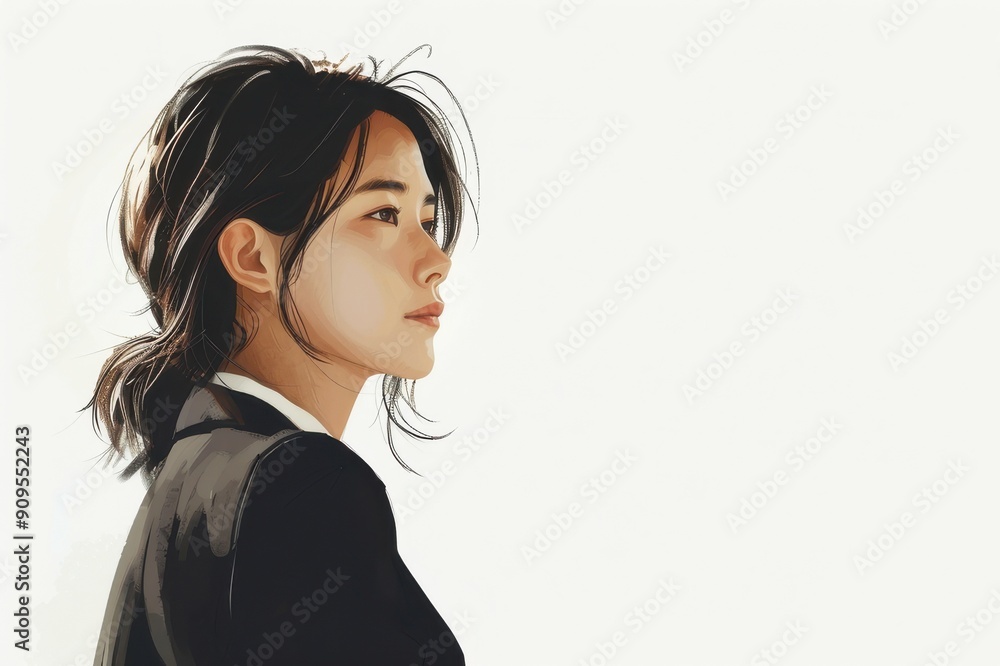 Fototapeta premium 正面の真顔の女性会社員のポートレート（白背景・サラリーマン・スーツ・若手・新人・新入社員）