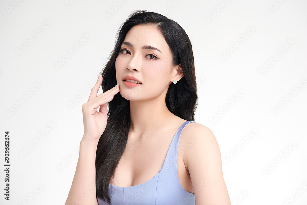 Beautiful young asian woman with clean fresh skin on white background, Face care, Facial treatment, Cosmetology, beauty and spa, Asian women portrait. Beautiful young asian woman with clean fresh skin on white background, Face care, Facial treatment, Cosmetology, beauty and spa, Asian women portrait.