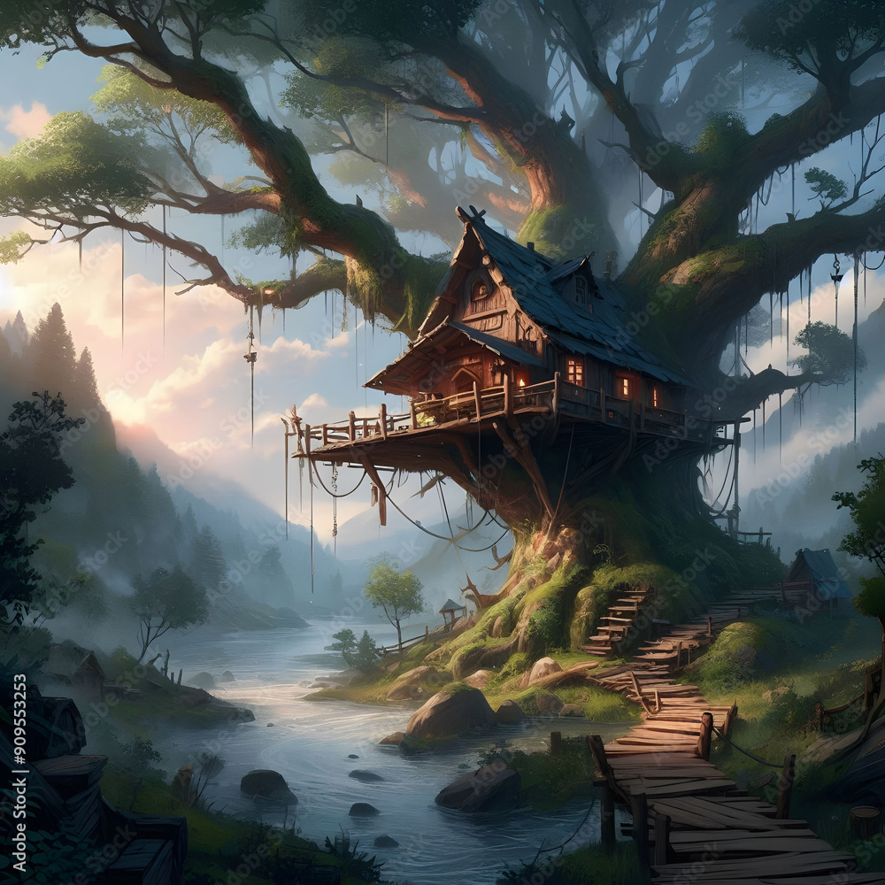 Fototapeta premium wooden hut - 나무 오두막. Generative AI