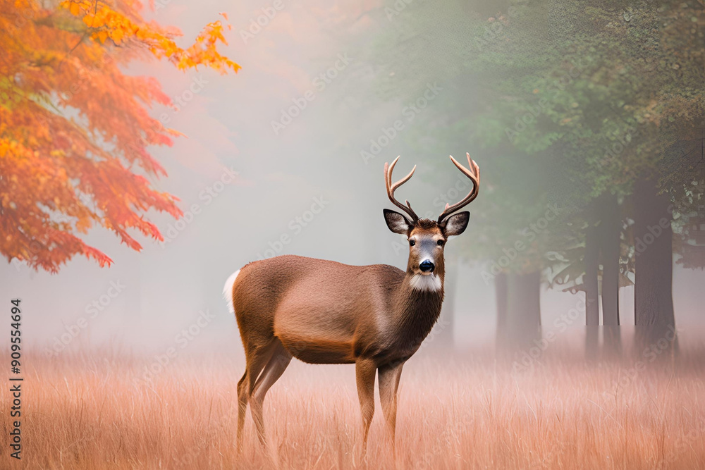 Obraz premium A deer in the colors of a foggy morning.