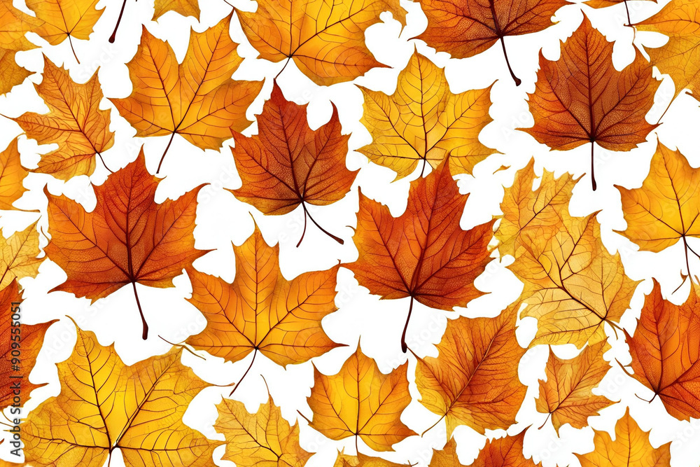 Fototapeta premium Autumn Leaves yellow and orange Background - transparent cell structure