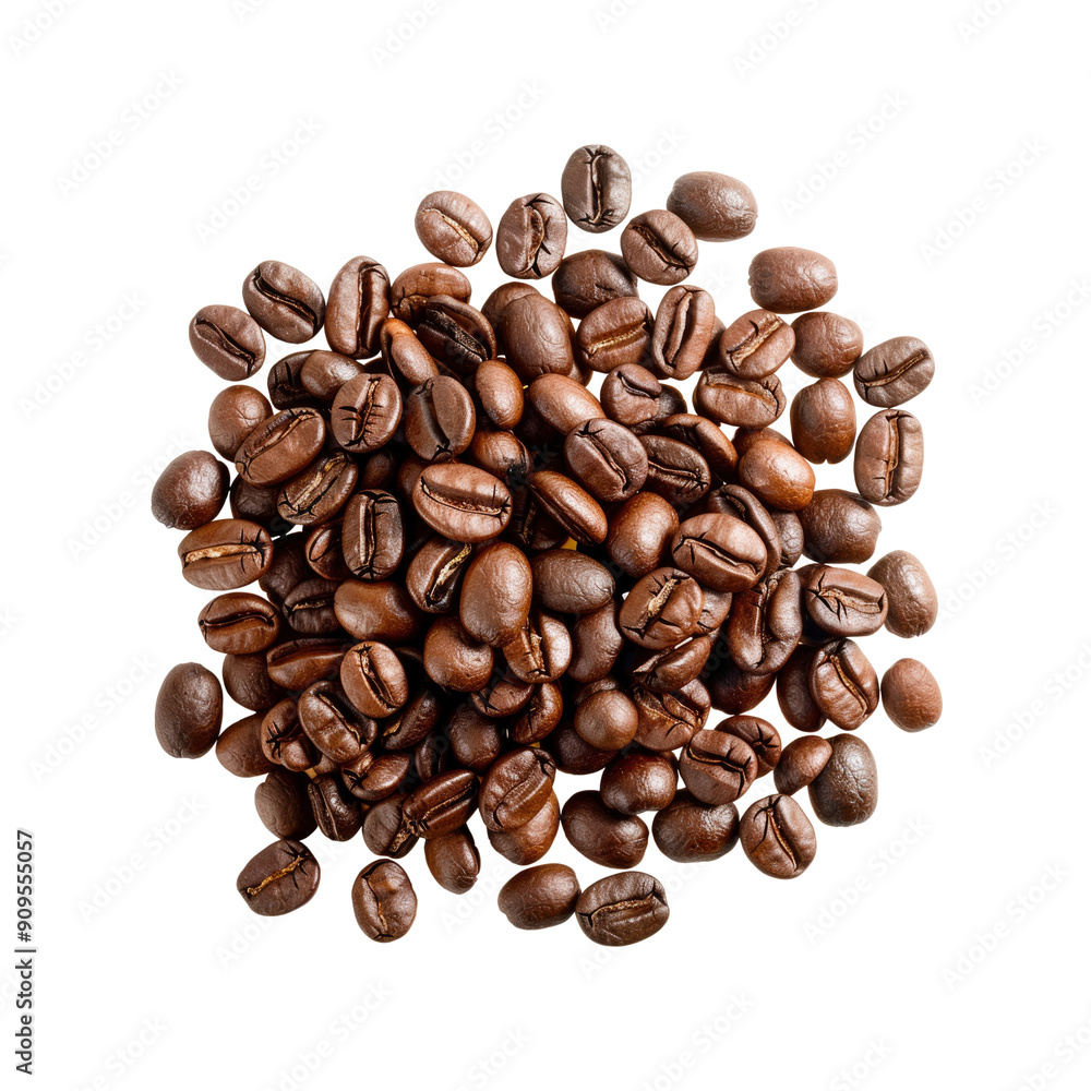 A Top View Of Coffee Beans, Isolated On White A Top View Of Coffee Beans, Isolated On White
