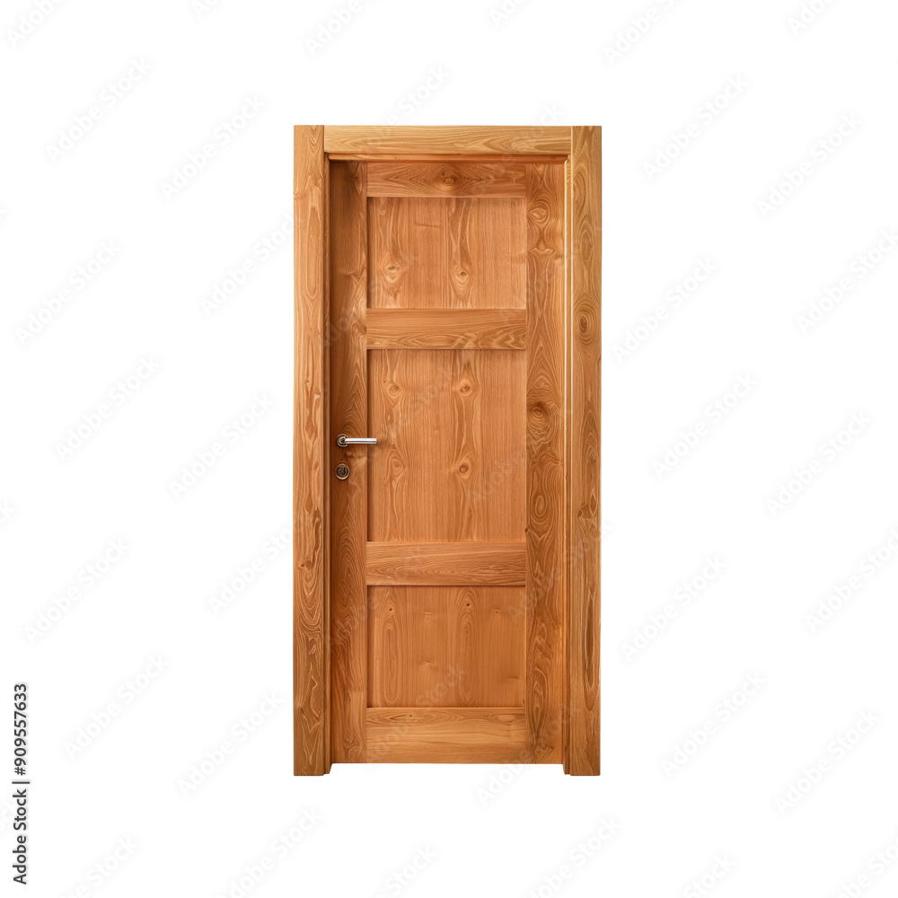 A Wooden Interior Door With A Handle, Isolated On A White Background A Wooden Interior Door With A Handle, Isolated On A White Background